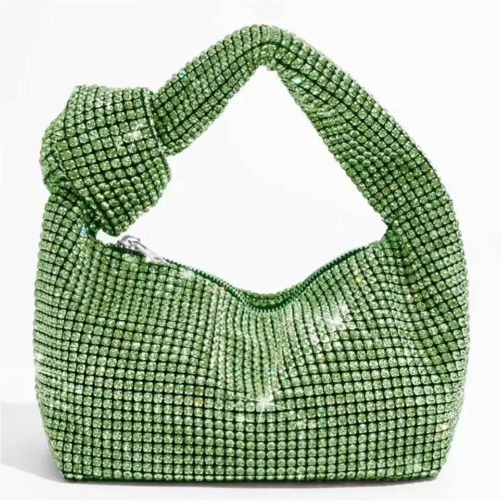 Rhinestone Knot Handle Hobo Bag in Green NWOT